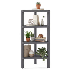 4-Tier Corner Shelf Stand with Open Slatted Shelves-Grey