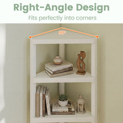 4-Tier Corner Shelf Stand with Open Slatted Shelves-White