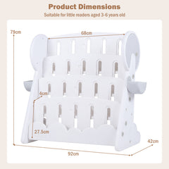 4-Tier Kids Bookshelf with Side Storage Boxes and Reversible Bottom Shelf-Gray & White