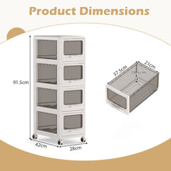 4-Tier Plastic Drawer Storage Organizer Rolling Cart with 4 Drawers