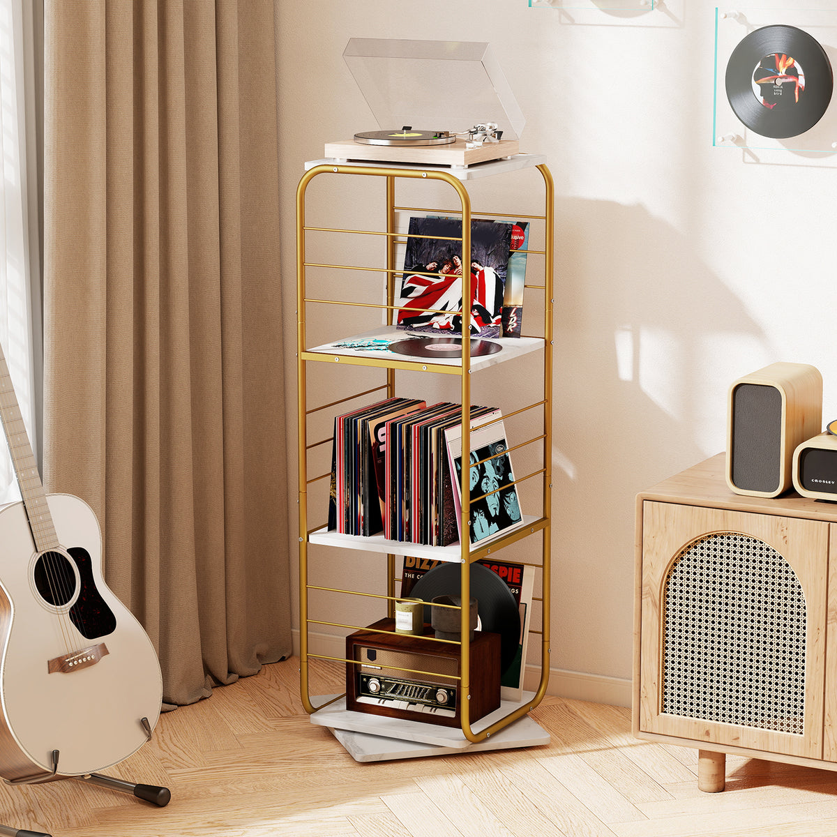 4-Tier Rotating Bookshelf 360° Spinning Bookcase Tower-Golden