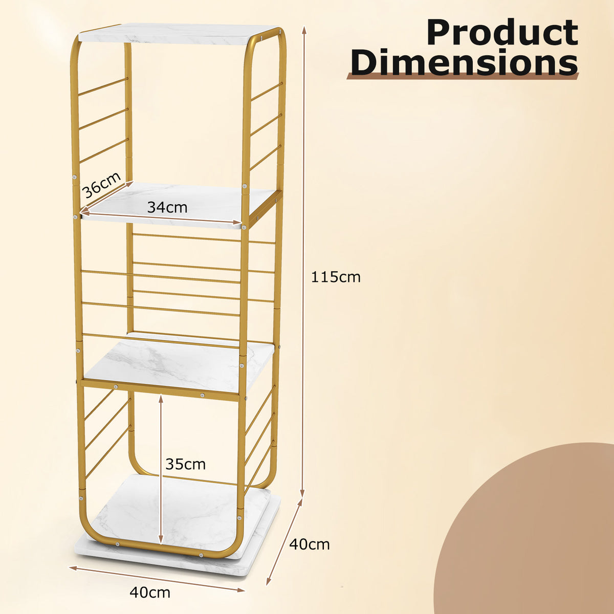 4-Tier Rotating Bookshelf 360° Spinning Bookcase Tower-Golden