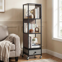 4-Tier Rotating Bookshelf on Wheels for Living Room Office-Grey