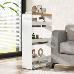4-Tier Slim Storage Cart with Open Shelves for Kitchen-White and Natural