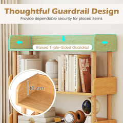 4-Tier Wooden Bookshelf with Sturdy Pine Wood Posts and Elevated Guardrails for Living Room-Natrual