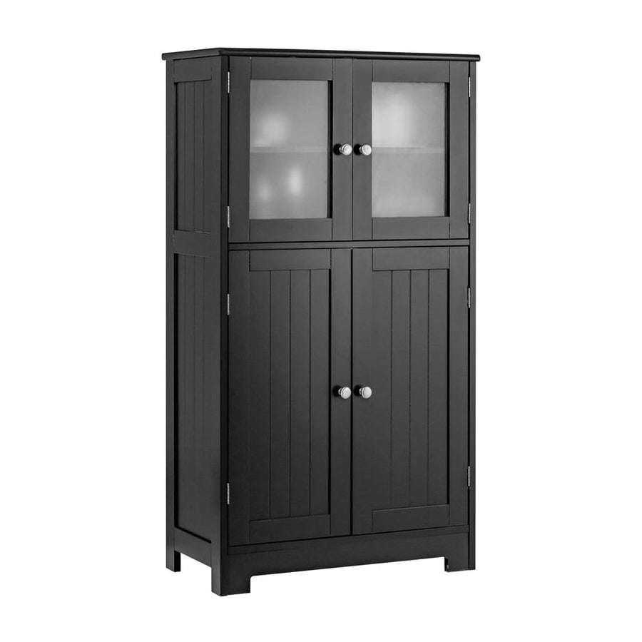 4-Door Bathroom Floor Cabinet with Glass Doors and Adjustable Shelf-Black