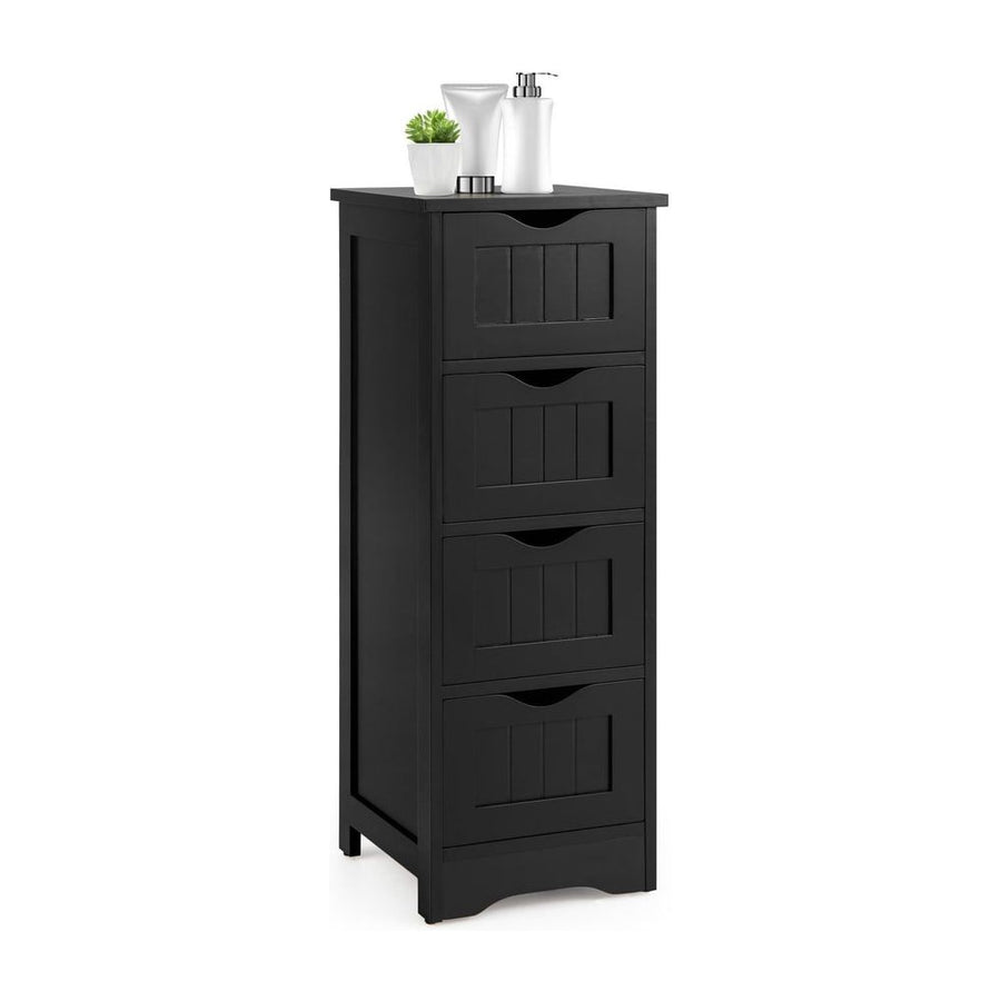 4 Drawers Bathroom Floor Cabinet with Curved Handle-Black