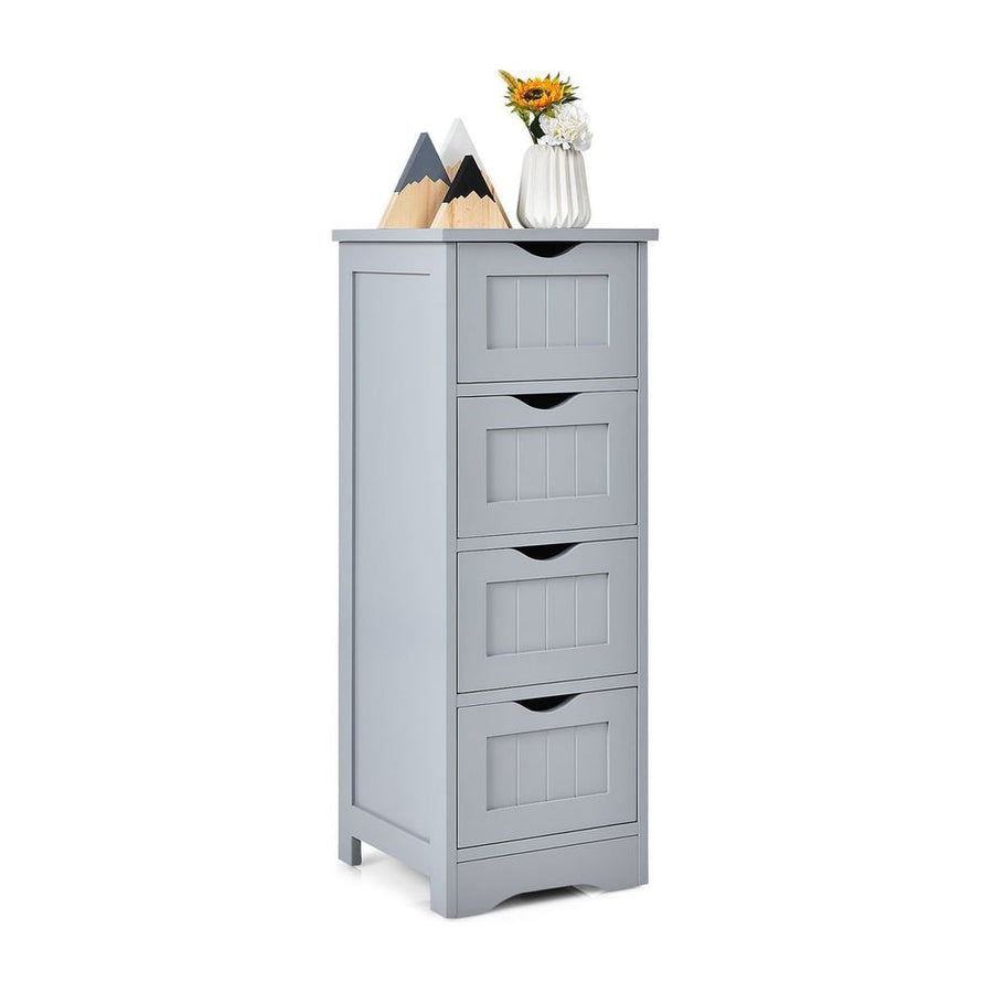 4 Drawers Bathroom Floor Cabinet with Curved Handle-Grey