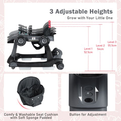 4-in-1 Baby Push Walker with Adjustable Height and Speed-Dark Grey