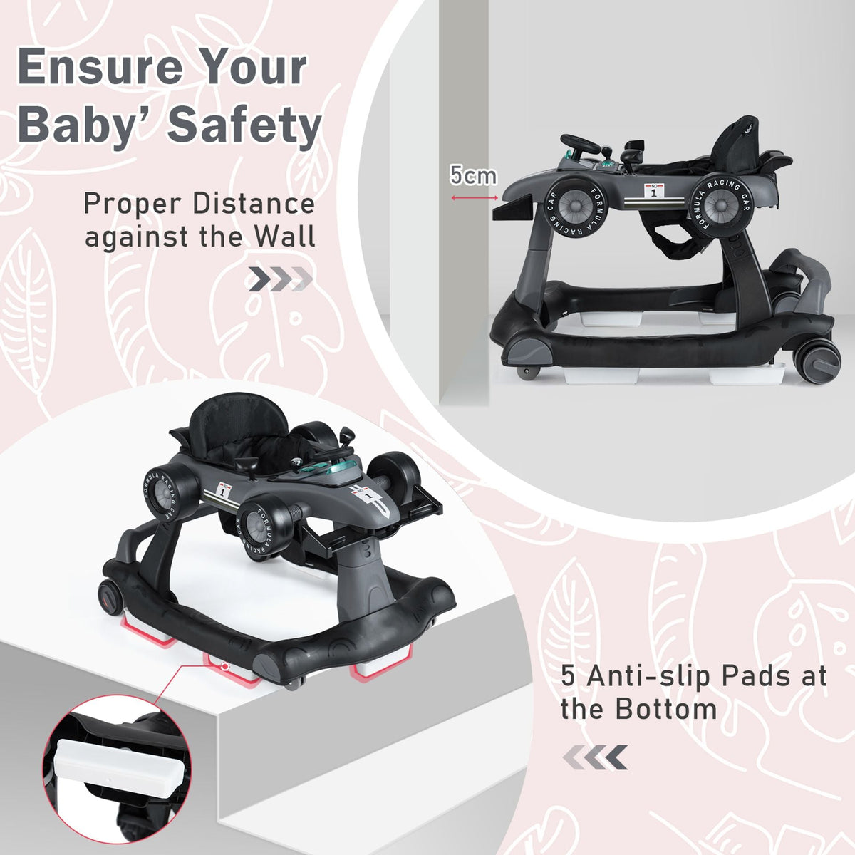 4-in-1 Baby Push Walker with Adjustable Height and Speed-Dark Grey
