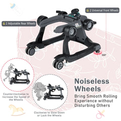 4-in-1 Baby Push Walker with Adjustable Height and Speed-Dark Grey