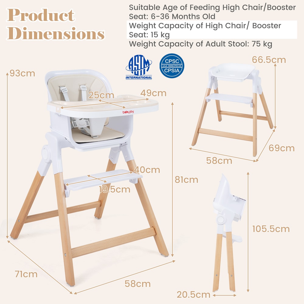 4-in-1 Convertible Baby High Chair in Beige