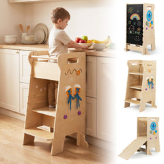4-in-1 Toddler Tower with Chalkboard Slide and Montessori Games, image 3