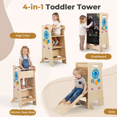 4-in-1 Toddler Tower with Chalkboard Slide and Montessori Games, image 5