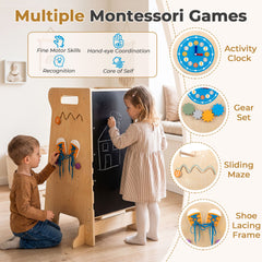 4-in-1 Toddler Tower with Chalkboard Slide and Montessori Games, image 6