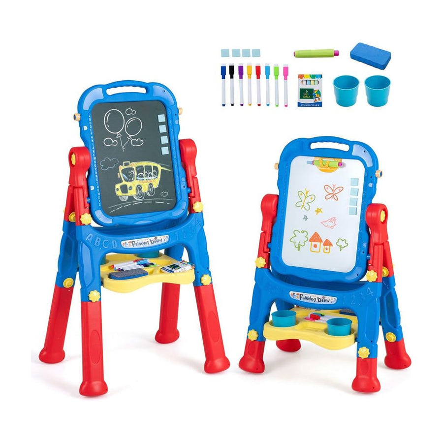4-In-1 Double Side Easel for Toddler with Magnetic Chalkboard-Blue