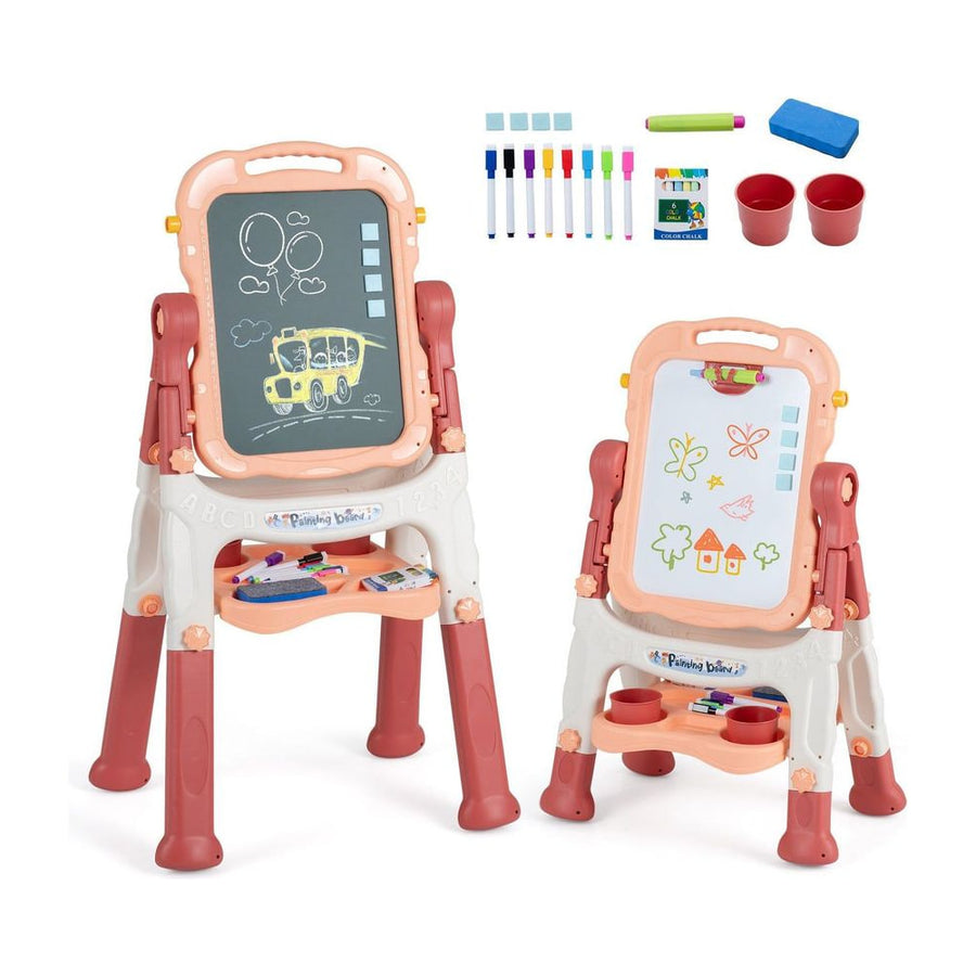 4-In-1 Double Side Easel for Toddler with Magnetic Chalkboard-Peach