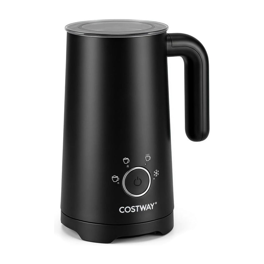 4-in-1 Electric Milk Frother and Steamer with Anti-slip Bottom in black, front view