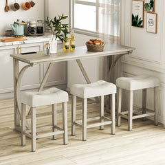 4-Piece Height Bistro Table and Saddle Seat Stools with Power Outlet-Grey