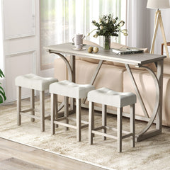 4-Piece Height Bistro Table and Saddle Seat Stools with Power Outlet-Grey