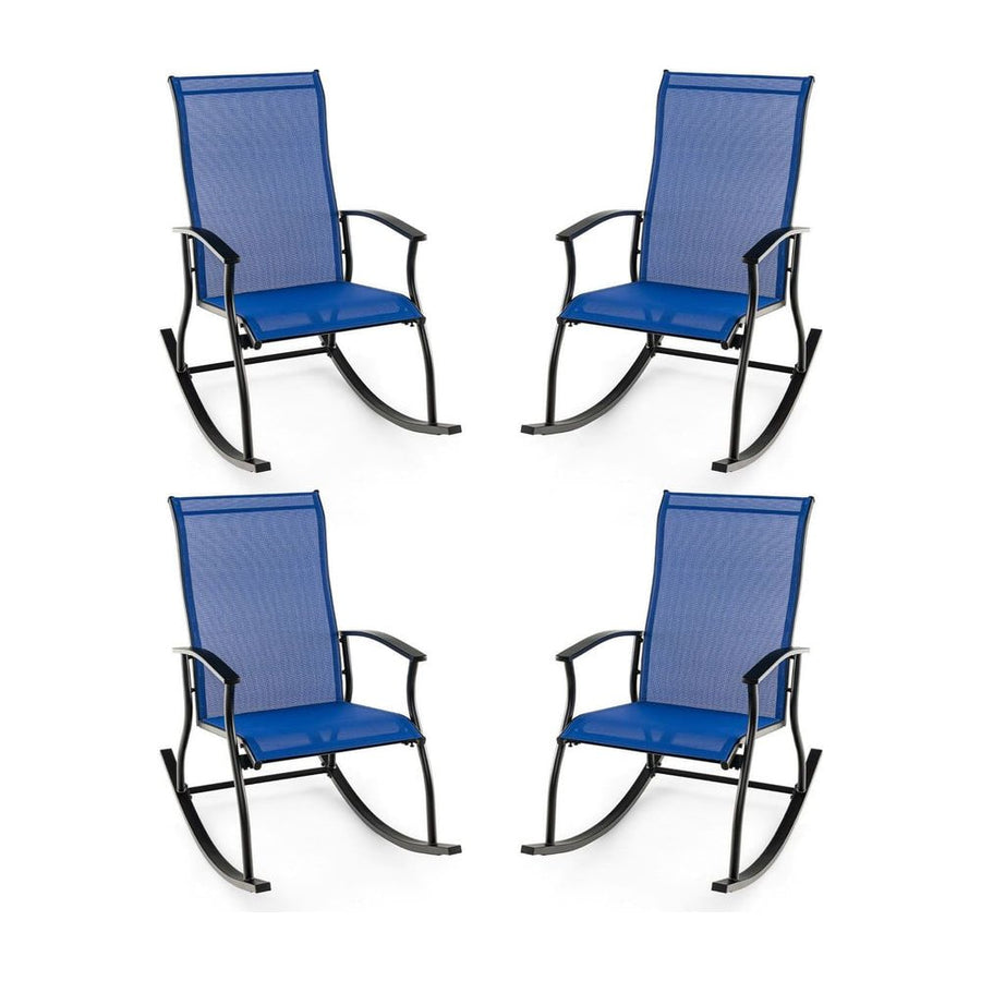 4 Pieces Outdoor Rocking Chairs with Breathable Backrest-Navy