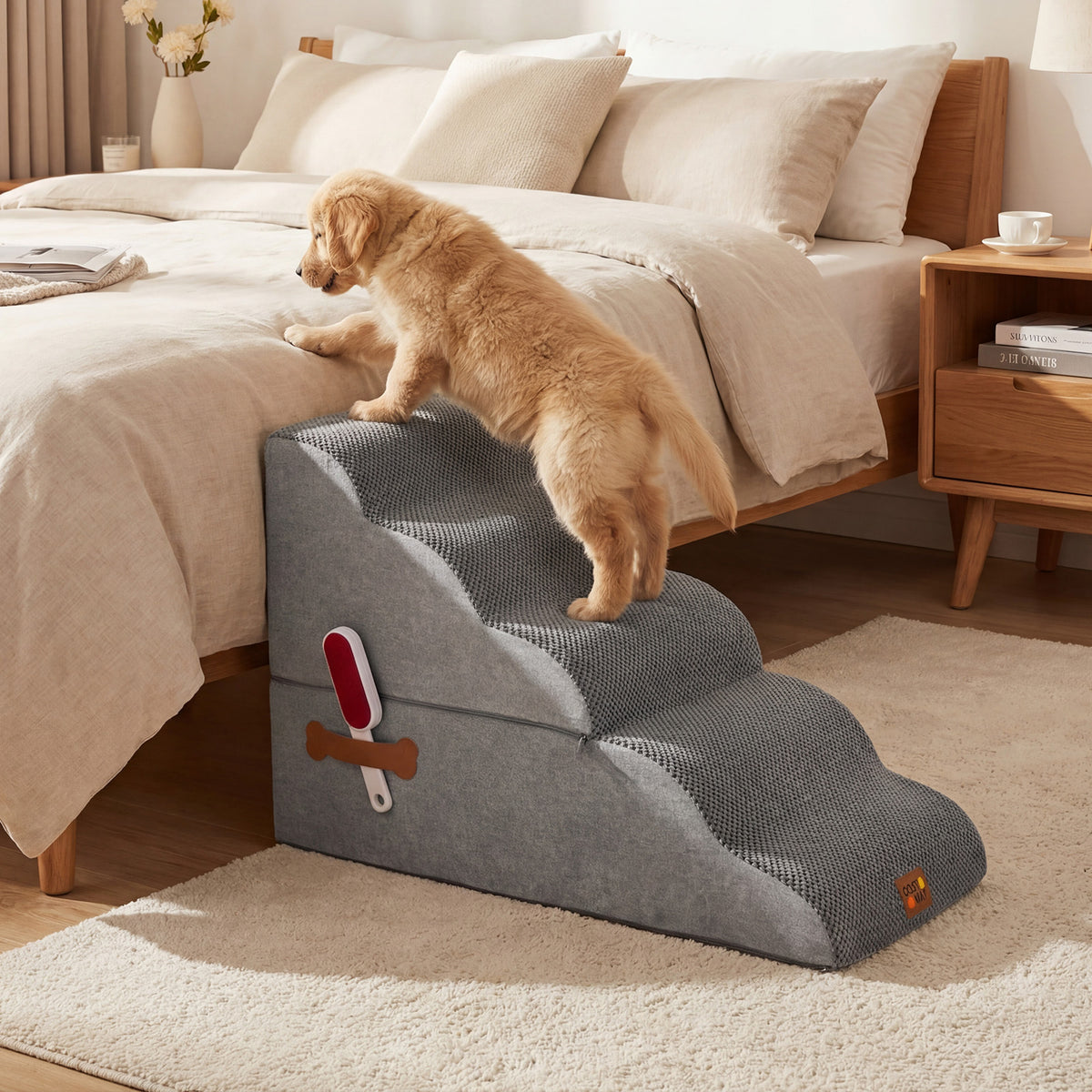 5-step Dog Foam Stairs for High Bed Sofa Couch Transformative High-density Pet Ramp