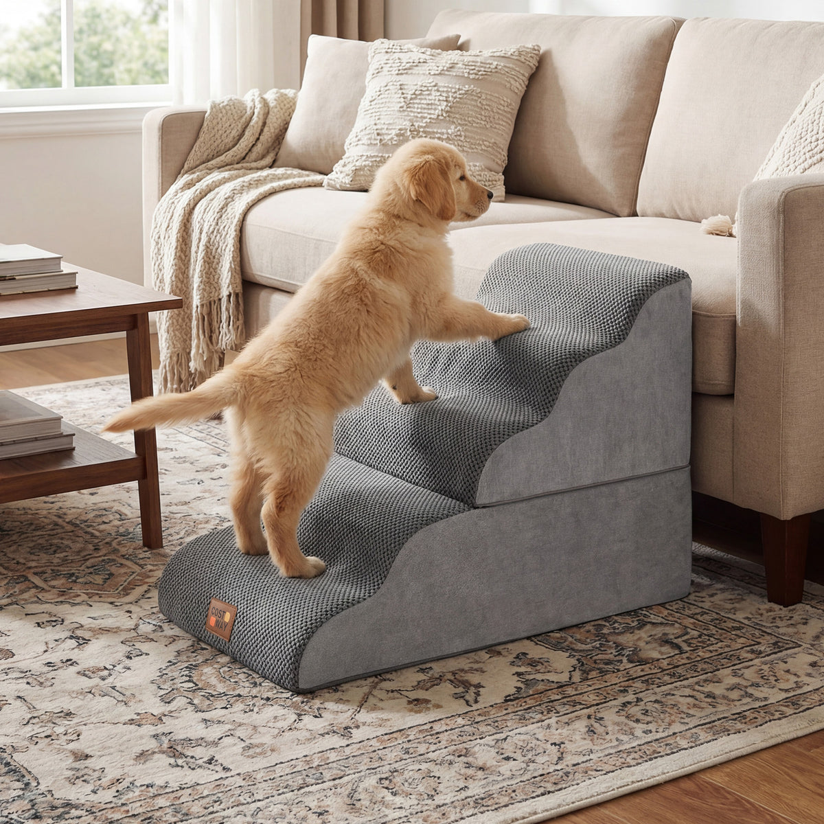 5-step Dog Foam Stairs for High Bed Sofa Couch Transformative High-density Pet Ramp