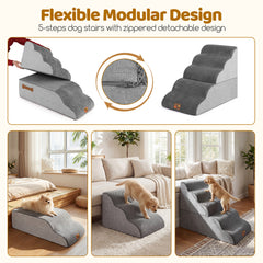 5-step Dog Foam Stairs for High Bed Sofa Couch Transformative High-density Pet Ramp