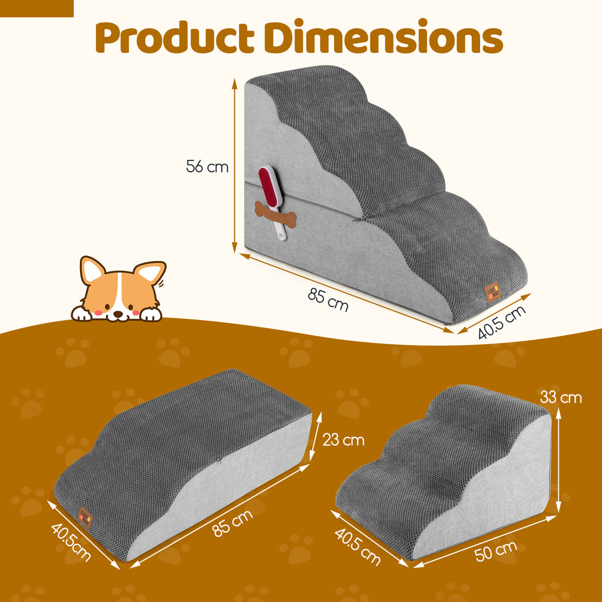 5-step Dog Foam Stairs for High Bed Sofa Couch Transformative High-density Pet Ramp