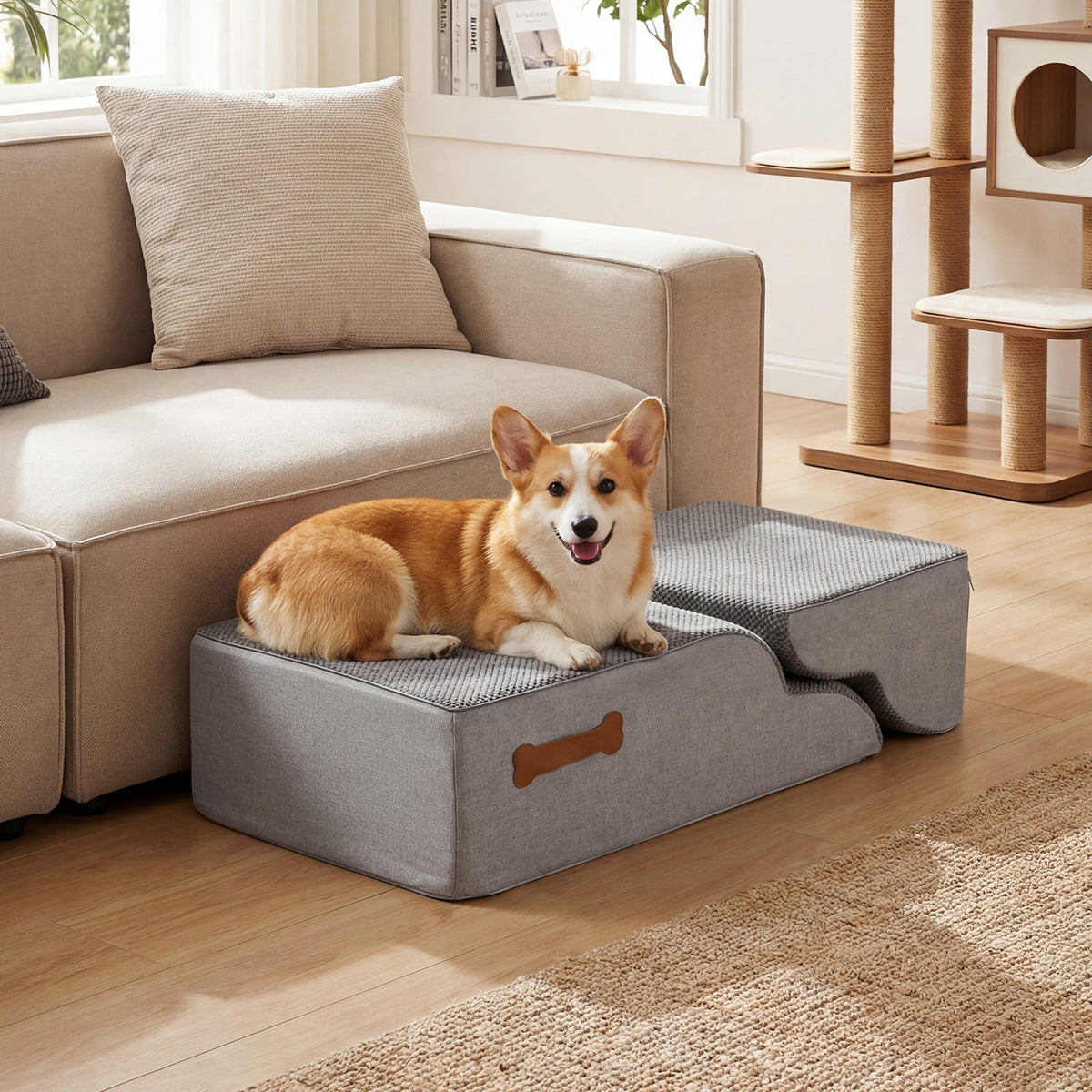 4-step Dog Foam Stairs for High Bed Sofa Couch Transformative High-density Pet Ramp