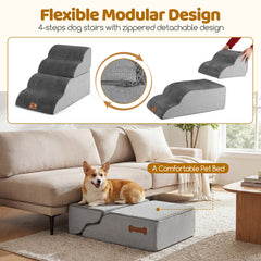 4-step Dog Foam Stairs for High Bed Sofa Couch Transformative High-density Pet Ramp