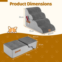 4-step Dog Foam Stairs for High Bed Sofa Couch Transformative High-density Pet Ramp