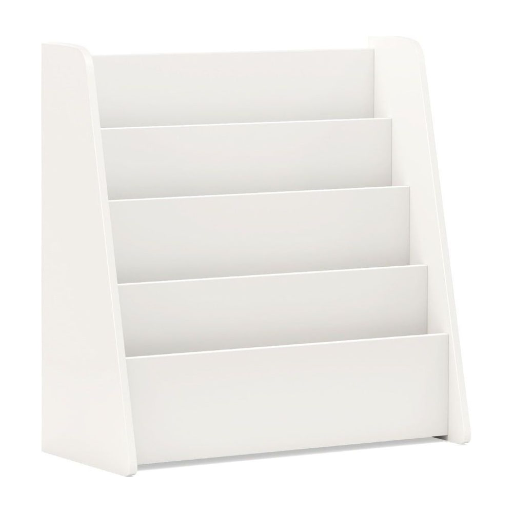 4-Tier Kids Bookshelf with Deep Compartments, a white storage unit with five shelves for books