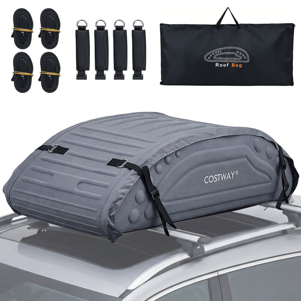 400L Waterproof Car Roof Bag Foldable Rooftop Cargo Carrier with 4 Reinforced Straps-Grey on a car roof
