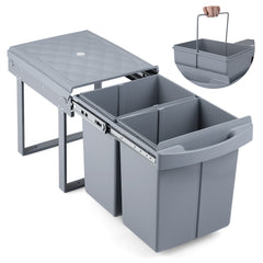 40L Built-in Pull Out Trash Can Under Cabinet Under Sink-Grey