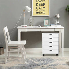 5 Drawer Chest with Wheels for Home and Office-White