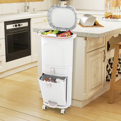 42L Kitchen Trash Can with Lid and 2 Detachable Buckets-White