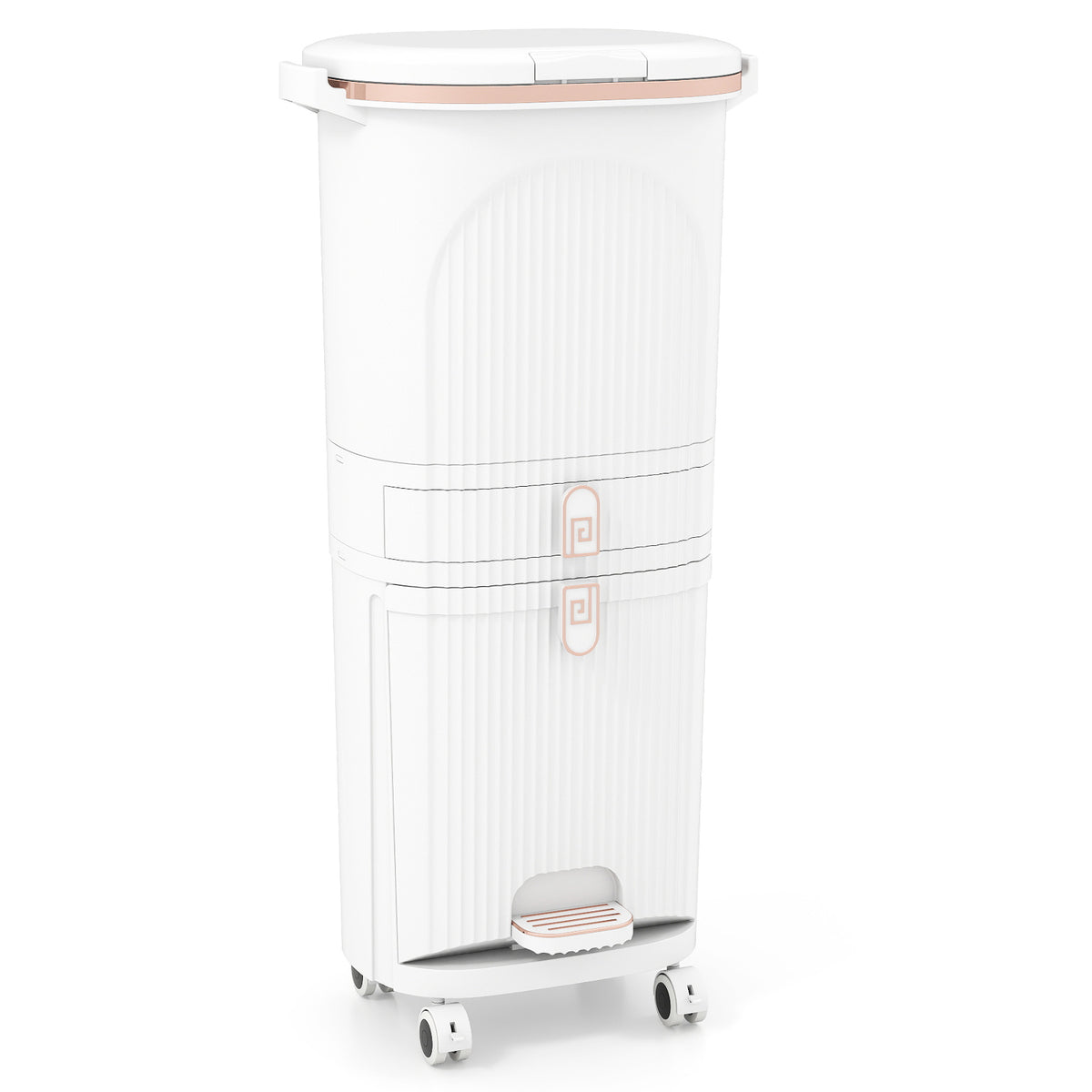 42L Kitchen Trash Can with Lid and 2 Detachable Buckets-White