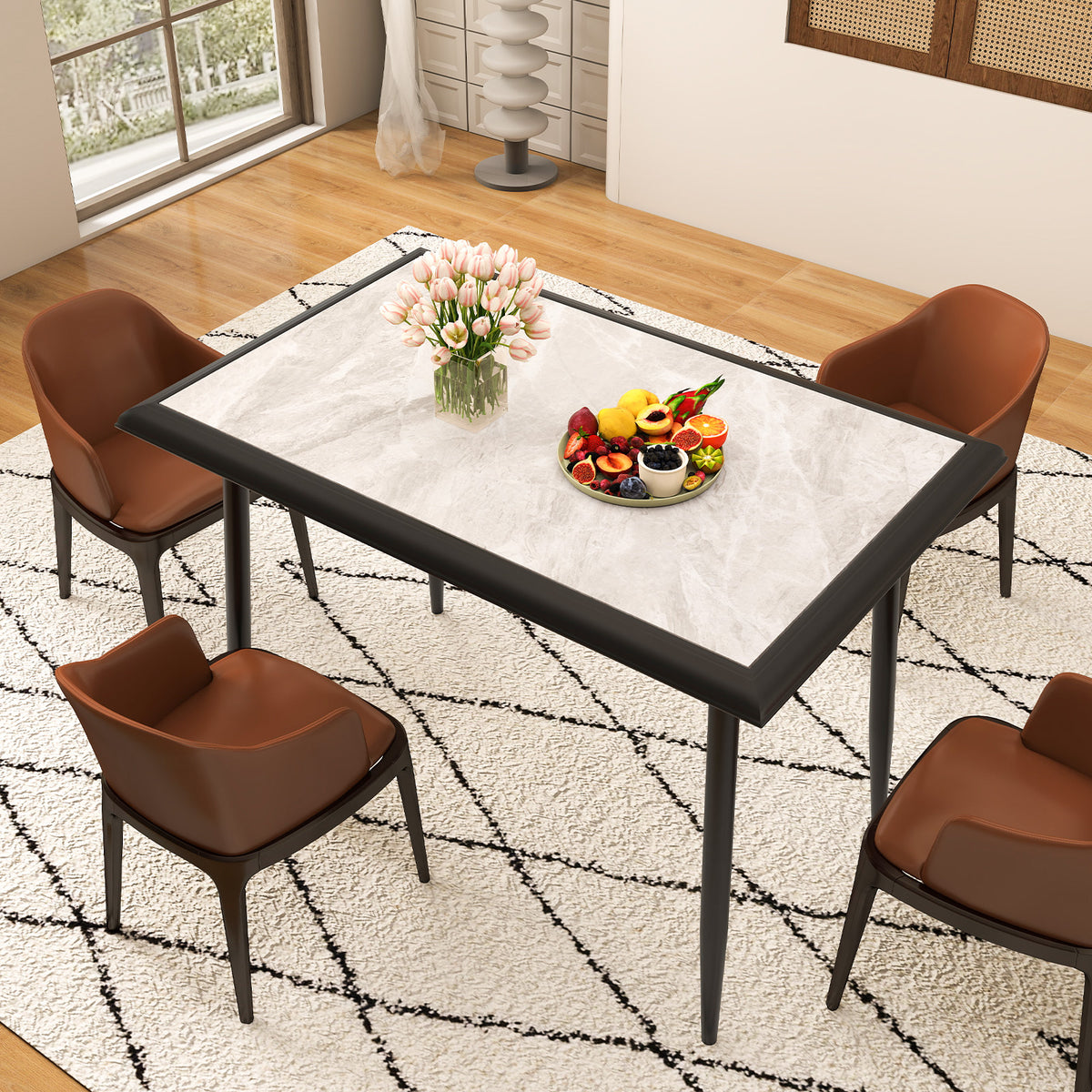 44 Inch Sintered Stone Dining Table with Metal Frame for Dining Room-Grey