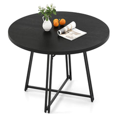 47 Inch Dining Table for 4-6 People Round Kitchen Table with 8 Metal Supporting Legs and Cross Base-Black