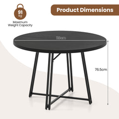 47 Inch Dining Table for 4-6 People Round Kitchen Table with 8 Metal Supporting Legs and Cross Base-Black