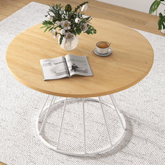 Round Dining Table for 4 with Wooden Tabletop and Metal Base-Natrual