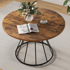 Round Dining Table for 4 with Wooden Tabletop and Metal Base-Rustic Brown
