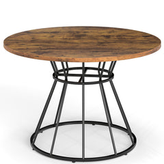 Round Dining Table for 4 with Wooden Tabletop and Metal Base-Rustic Brown