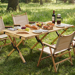 48" Folding Camping Table with Carrying Bag for 4-6 People Portable-Natural