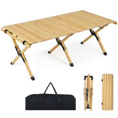 48" Folding Camping Table with Carrying Bag for 4-6 People Portable-Natural