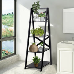 4 Tier Wooden Ladder Shelving Unit-Black