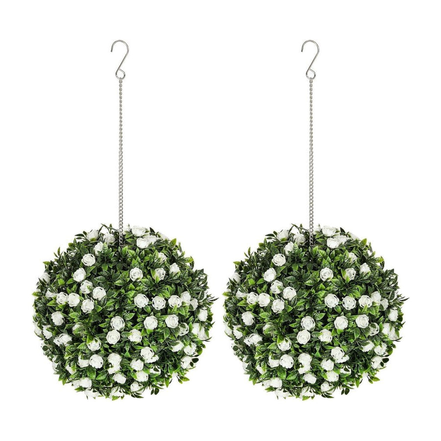 HOMCOM Set of 2 Decorative Artificial Plants, UV-protected Artificial Plant Topiary Rose Balls, Fake Plants for Home Indoor
