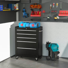HOMCOM 5-Drawer Tool Box on Wheels, Lockable Tool Storage Cabinet with EVA Pat, Black - product image 2
