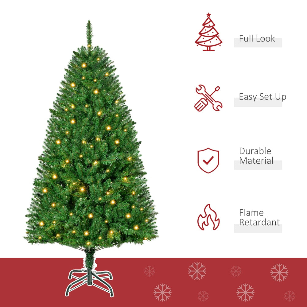 The green artificial Christmas tree with warm white LED lights and feature icons